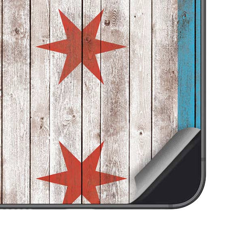 Chicago Flag Dark Wood Galaxy S25 Skin