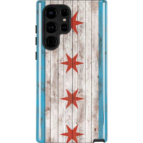 Chicago Flag Dark Wood Galaxy S25 Ultra Impact Case