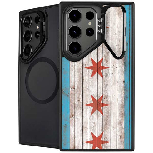 Chicago Flag Dark Wood Galaxy S25 Ultra Kickstand Case