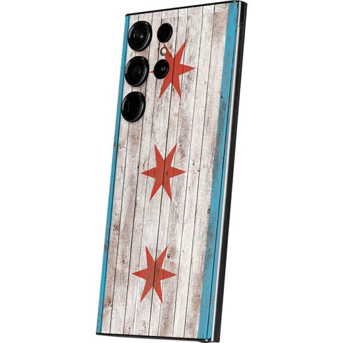 Chicago Flag Dark Wood Galaxy S25 Ultra Skin