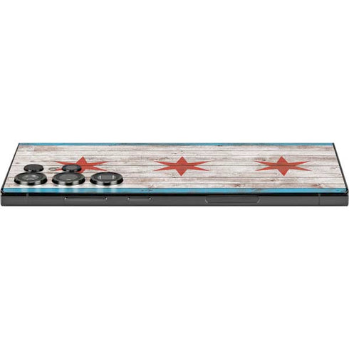 Chicago Flag Dark Wood Galaxy S25 Ultra Skin