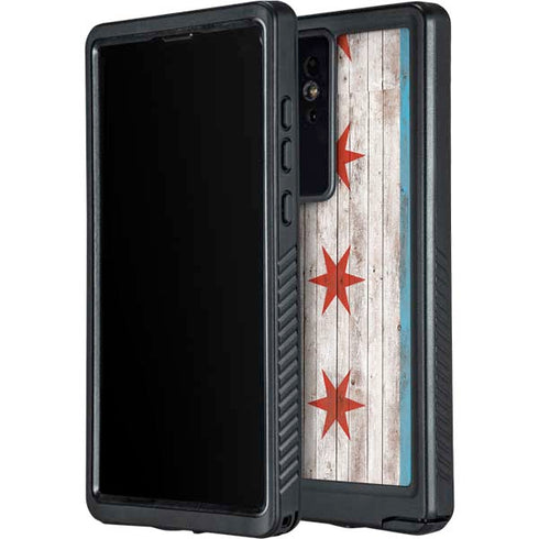 Chicago Flag Dark Wood Galaxy S24 Ultra Waterproof Case