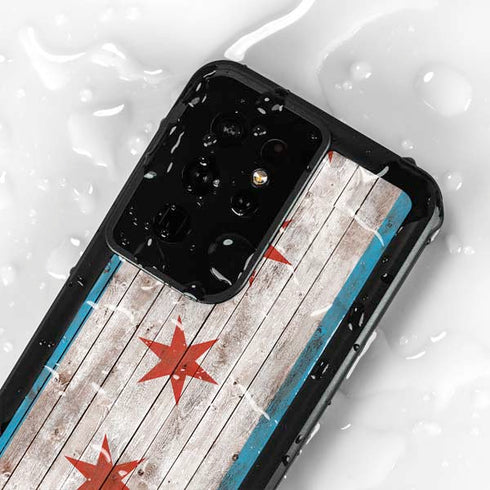 Chicago Flag Dark Wood Galaxy S24 Ultra Waterproof Case