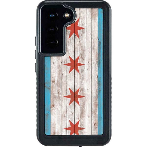 Chicago Flag Dark Wood Galaxy S24 Waterproof Case