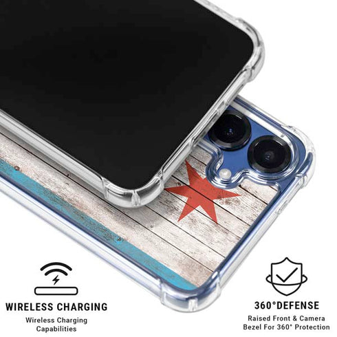 Chicago Flag Dark Wood Galaxy S25 Clear Case