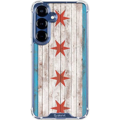 Chicago Flag Dark Wood Galaxy S25 Plus Clear Case
