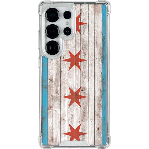 Chicago Flag Dark Wood Galaxy S25 Ultra Clear Case