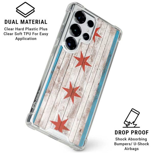 Chicago Flag Dark Wood Galaxy S25 Ultra Clear Case