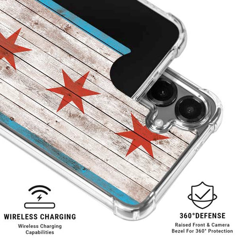 Chicago Flag Dark Wood Galaxy S26 Clear Case