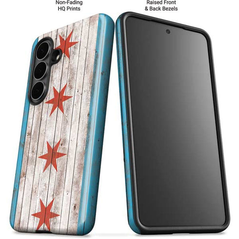 Chicago Flag Dark Wood Galaxy S26 Impact Case