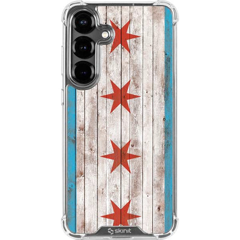 Chicago Flag Dark Wood Galaxy S26 Plus Clear Case