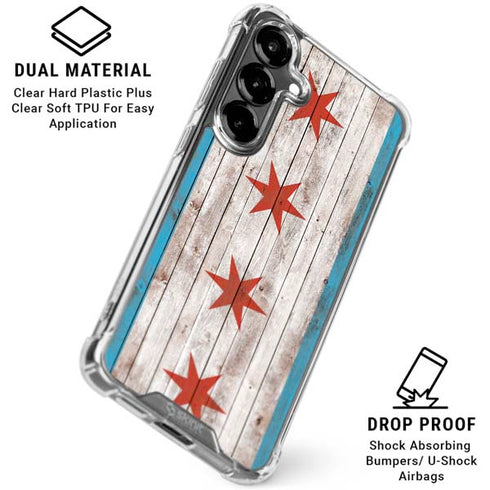 Chicago Flag Dark Wood Galaxy S26 Plus Clear Case