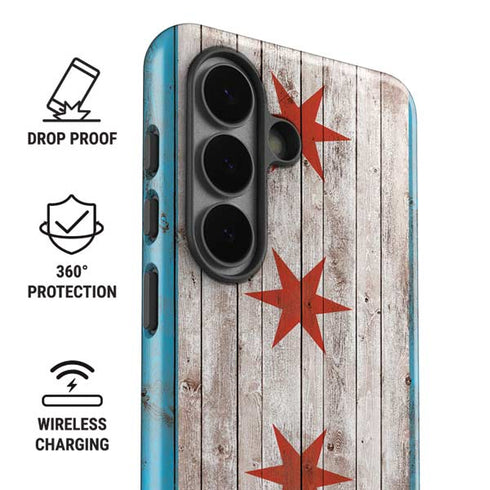 Chicago Flag Dark Wood Galaxy S26 Plus Impact Case