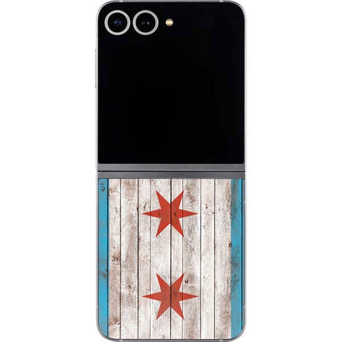 Chicago Flag Dark Wood Galaxy Z Flip6 Skin