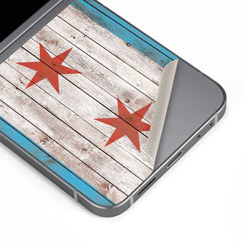 Chicago Flag Dark Wood Galaxy Z Flip6 Skin