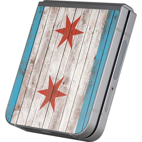 Chicago Flag Dark Wood Galaxy Z Flip6 Skin