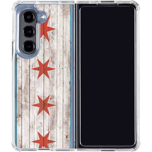 Chicago Flag Dark Wood Galaxy Z Fold5 5G Clear Case