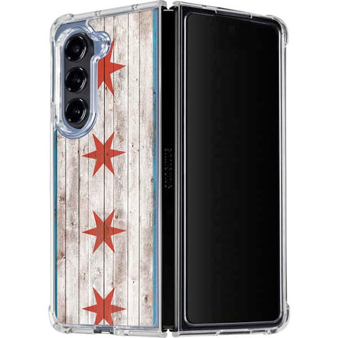 Chicago Flag Dark Wood Galaxy Z Fold5 5G Clear Case