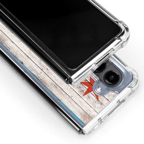 Chicago Flag Dark Wood Galaxy Z Fold5 5G Clear Case