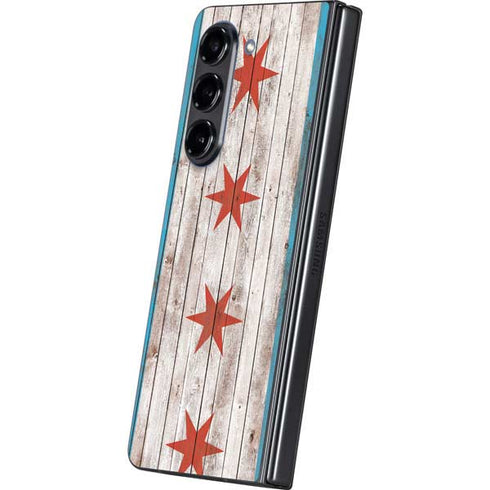Chicago Flag Dark Wood Galaxy Z Fold5 5G Skin