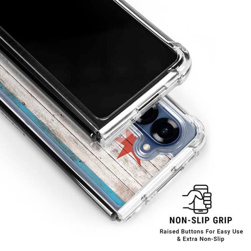 Chicago Flag Dark Wood Galaxy Z Fold6 Clear Case