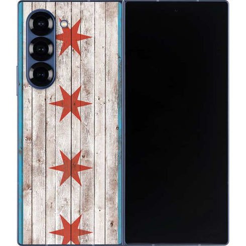 Chicago Flag Dark Wood Galaxy Z Fold6 Skin
