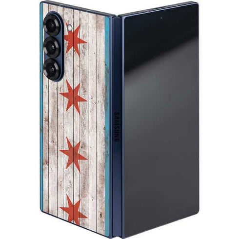 Chicago Flag Dark Wood Galaxy Z Fold6 Skin