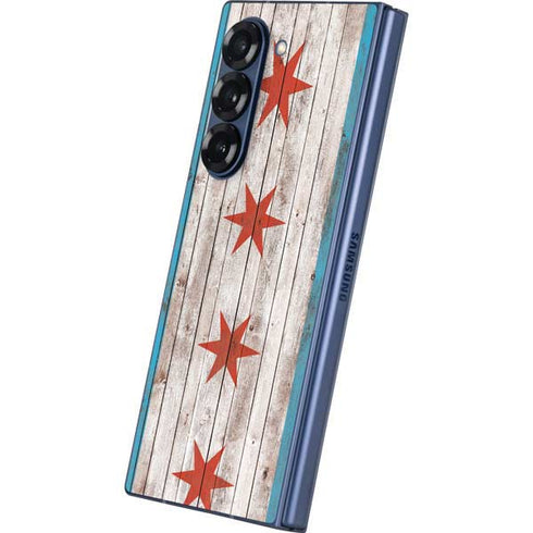 Chicago Flag Dark Wood Galaxy Z Fold6 Skin