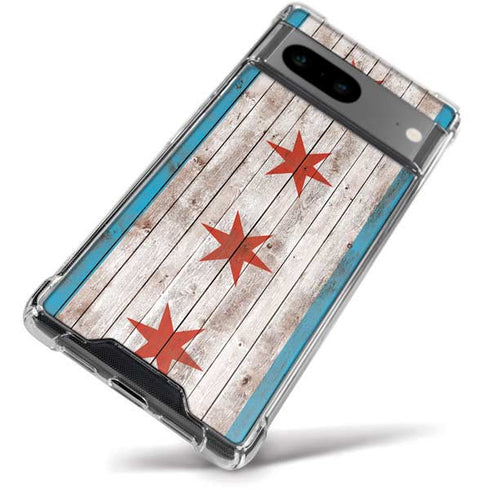Chicago Flag Dark Wood Google Pixel 8a Clear Case