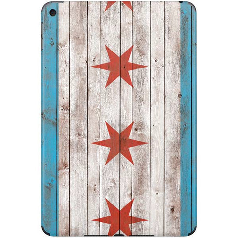 Chicago Flag Dark Wood iPad Skins