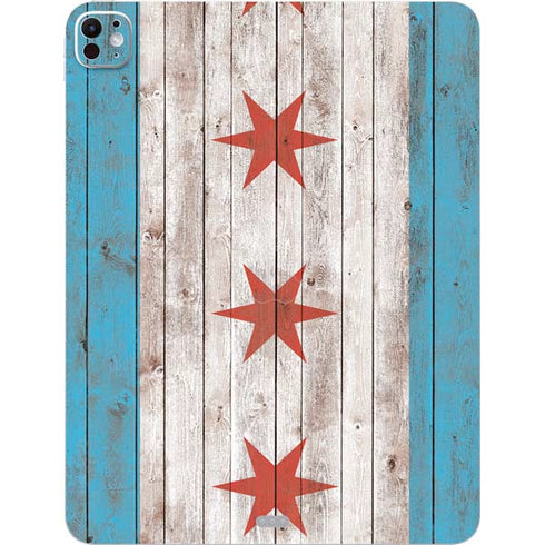 Chicago Flag Dark Wood iPad Pro 13in M4 (2024) Skin