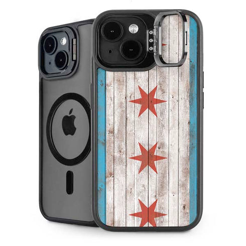 Chicago Flag Dark Wood iPhone 13 Kickstand Case