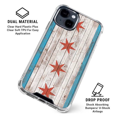 Chicago Flag Dark Wood iPhone 15 Clear Case