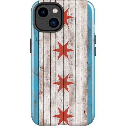 Chicago Flag Dark Wood iPhone 15 Impact Case