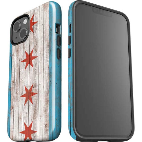 Chicago Flag Dark Wood iPhone 15 Impact Case
