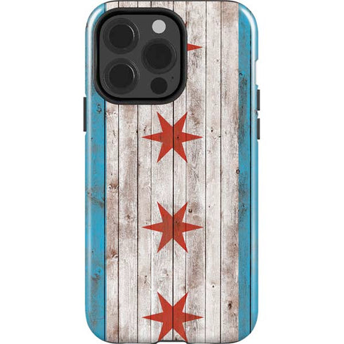 Chicago Flag Dark Wood iPhone 15 Pro Impact Case