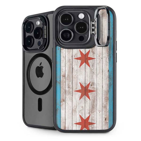 Chicago Flag Dark Wood iPhone 15 Pro Max Kickstand Case