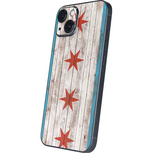 Chicago Flag Dark Wood iPhone 15 Skin