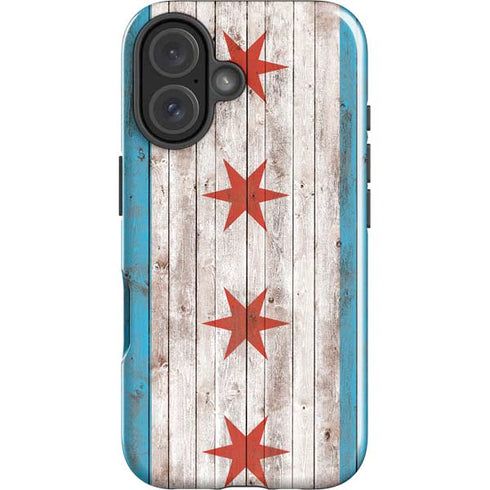 Chicago Flag Dark Wood iPhone 16 Impact Case