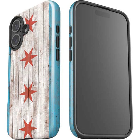 Chicago Flag Dark Wood iPhone 16 Impact Case