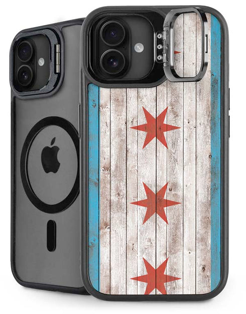 Chicago Flag Dark Wood iPhone 16 Kickstand Case