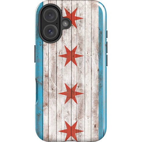 Chicago Flag Dark Wood iPhone 16 Magsafe Impact Case