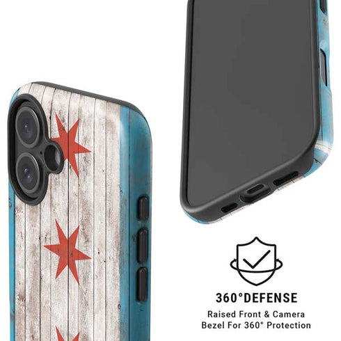 Chicago Flag Dark Wood iPhone 16 Magsafe Impact Case