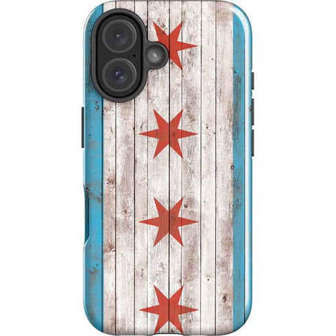 Chicago Flag Dark Wood iPhone 16 Plus Impact Case
