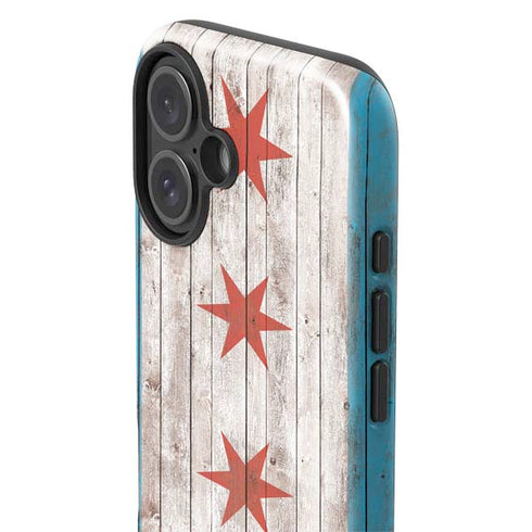 Chicago Flag Dark Wood iPhone 16 Plus Impact Case