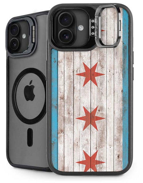 Chicago Flag Dark Wood iPhone 16 Plus Kickstand Case