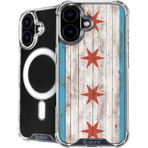 Chicago Flag Dark Wood iPhone 16 Plus MagSafe Case