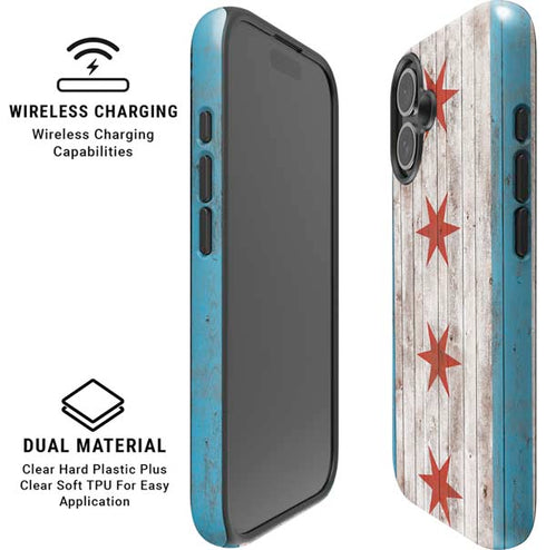 Chicago Flag Dark Wood iPhone 16 Plus Magsafe Impact Case