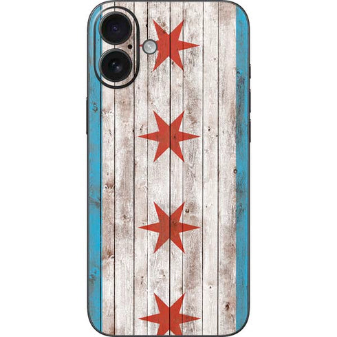 Chicago Flag Dark Wood iPhone 16 Plus Skin