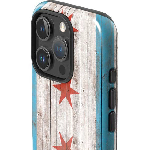Chicago Flag Dark Wood iPhone 16 Pro Impact Case